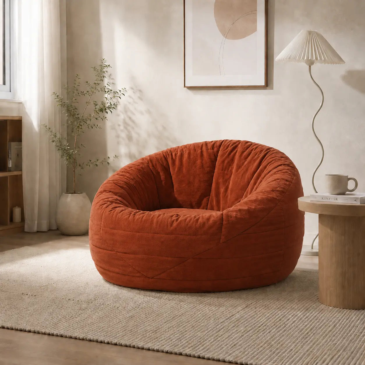 Velvet Foam Bean Bag Chair with Supportive Backrest