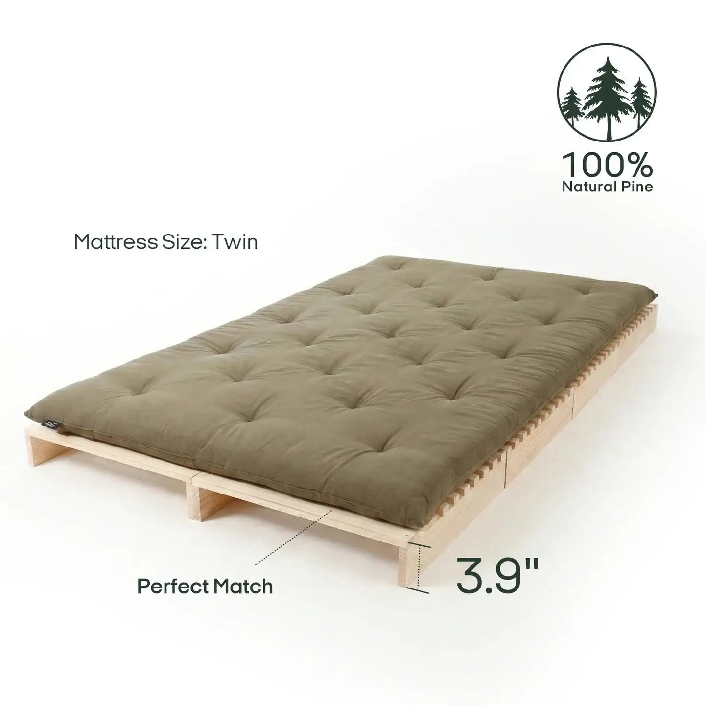 80" Twin XL Natural Pine Modular Platform Bed Frame with Slatted Support