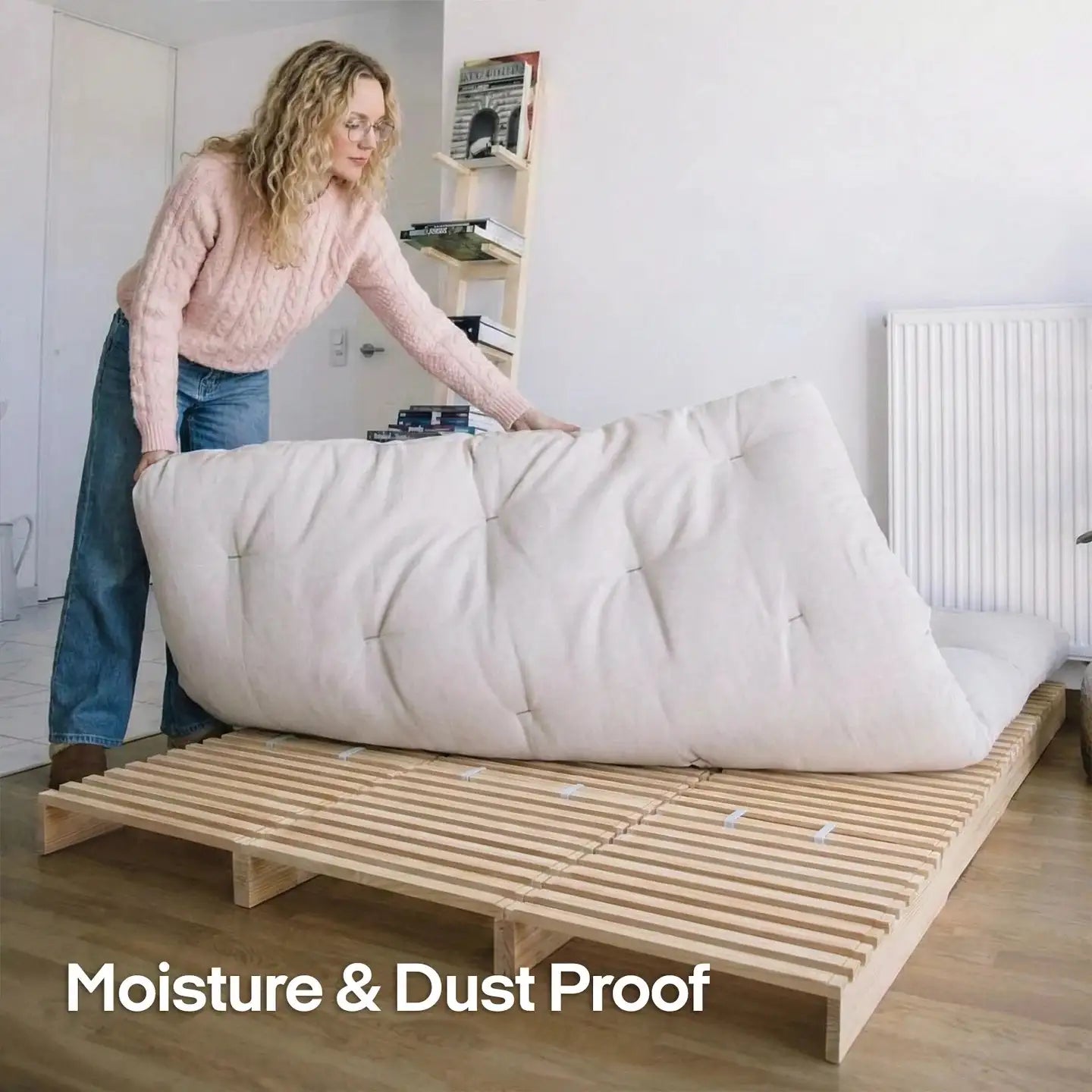 80" Twin XL Natural Pine Modular Platform Bed Frame with Slatted Support