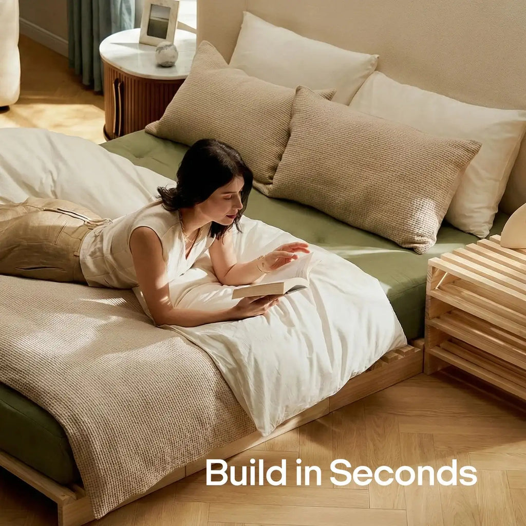 80" Twin XL Natural Pine Modular Platform Bed Frame with Slatted Support