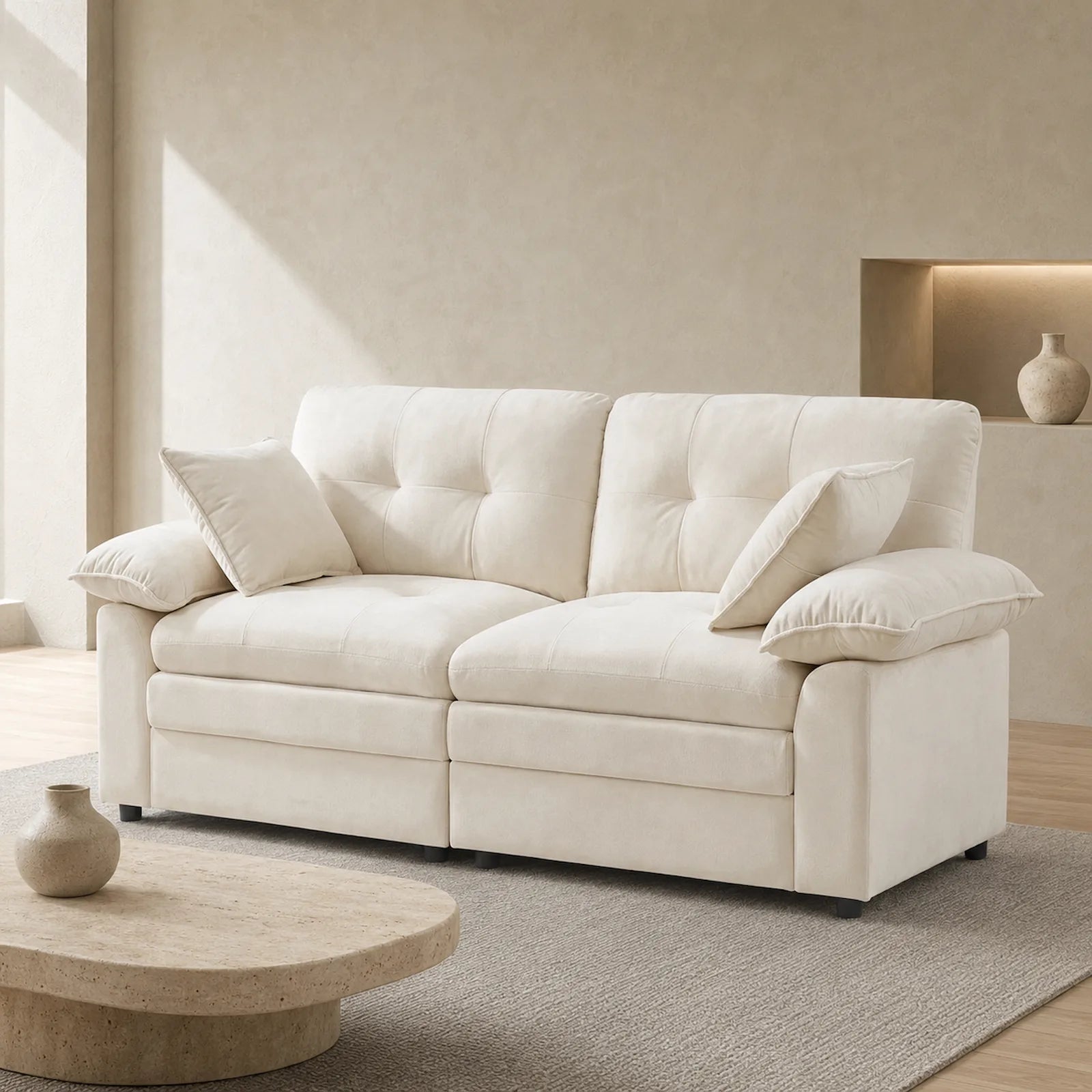 84" Chenille Modular Loveseat Sofa with Deep Seats and Throw Pillows