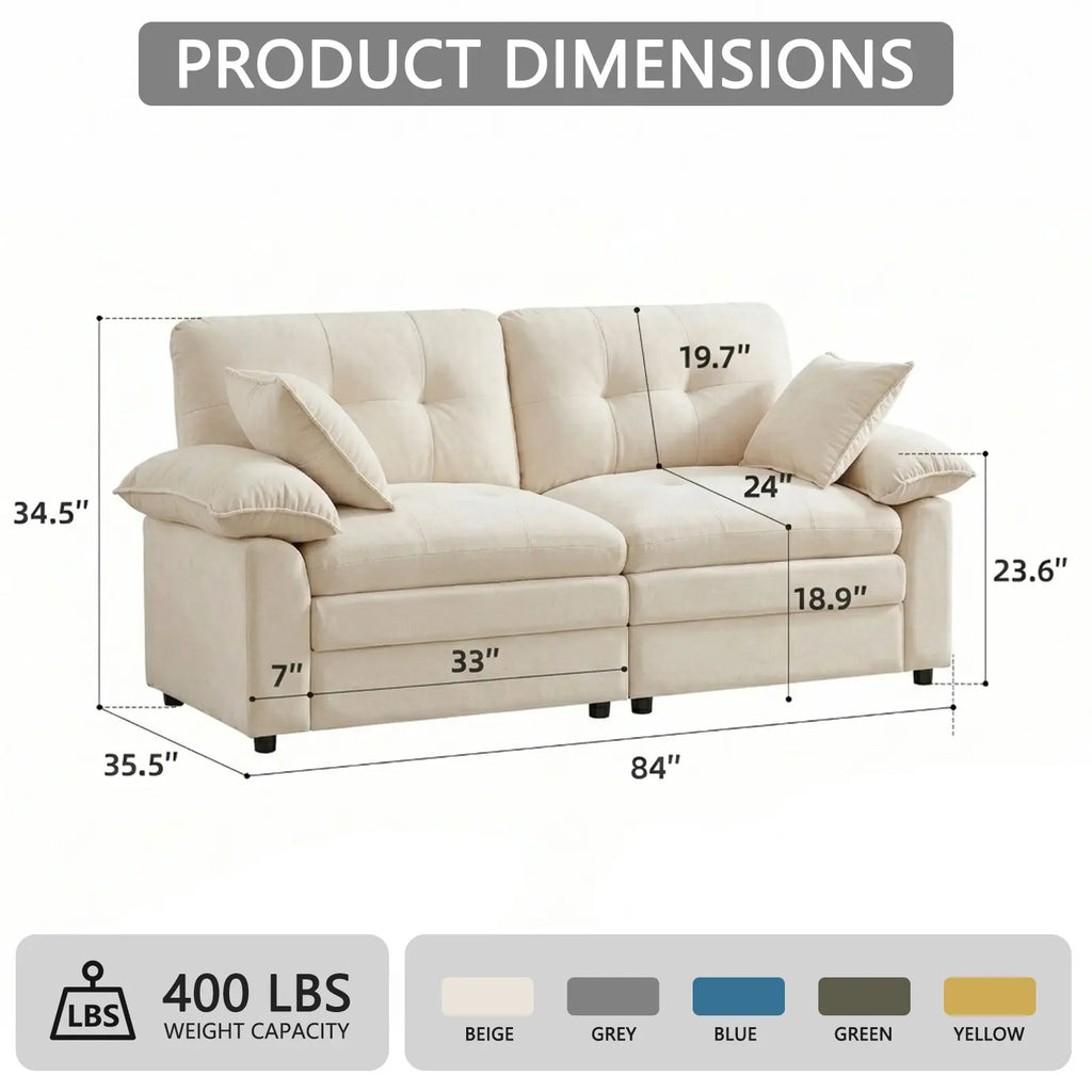 84" Chenille Modular Loveseat Sofa with Deep Seats and Throw Pillows