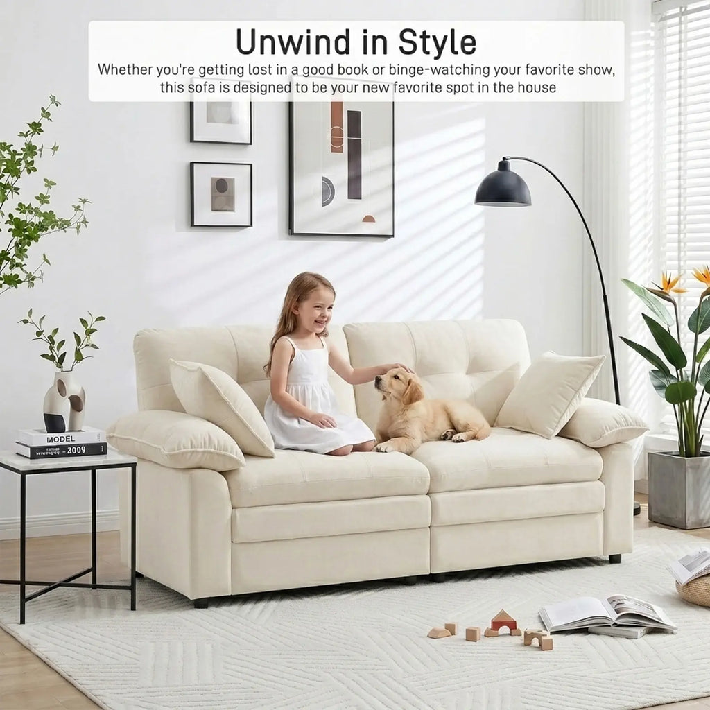84" Chenille Modular Loveseat Sofa with Deep Seats and Throw Pillows