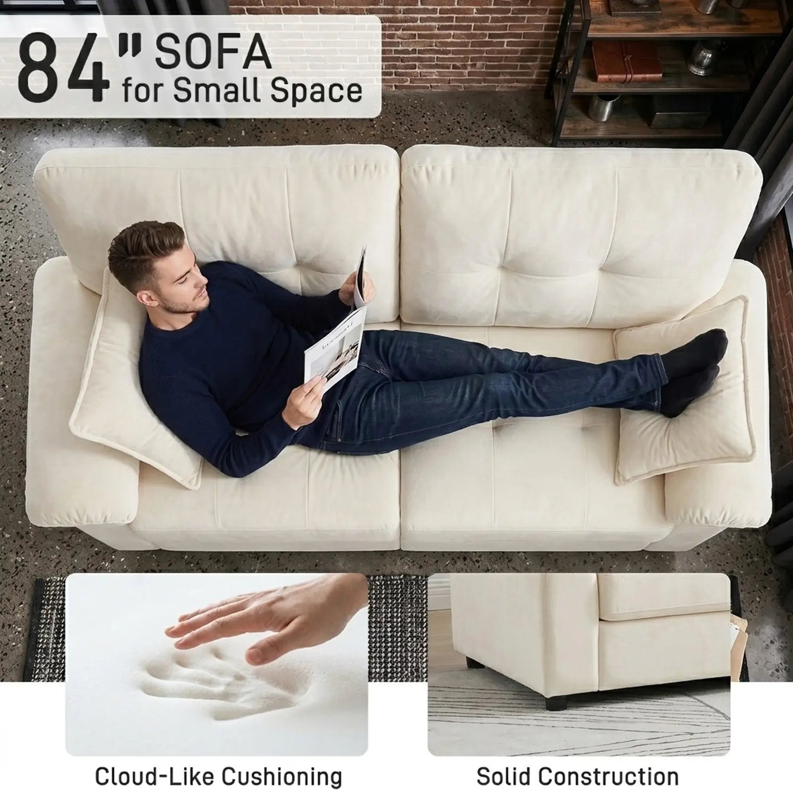 84" Chenille Modular Loveseat Sofa with Deep Seats and Throw Pillows