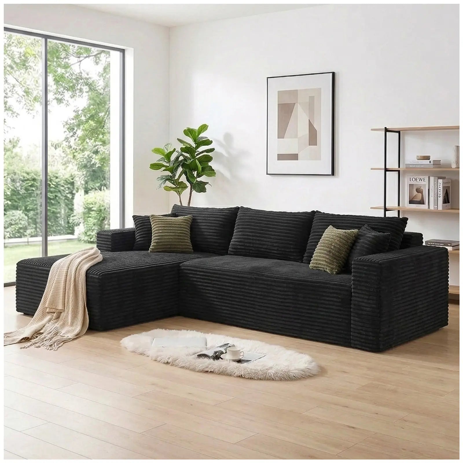 108-Inch Corduroy Boneless L-Shaped Sectional Sofa with Oversized Chaise