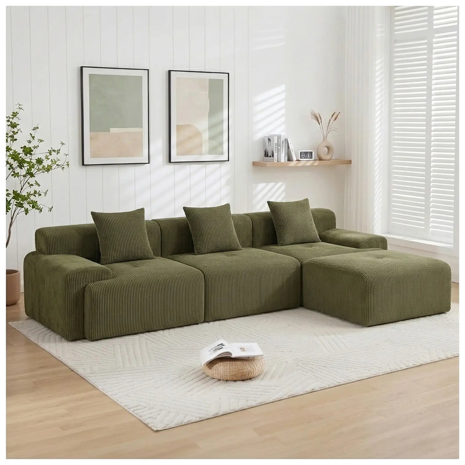 118.1" Corduroy Modular Sectional Sofa with Ottoman