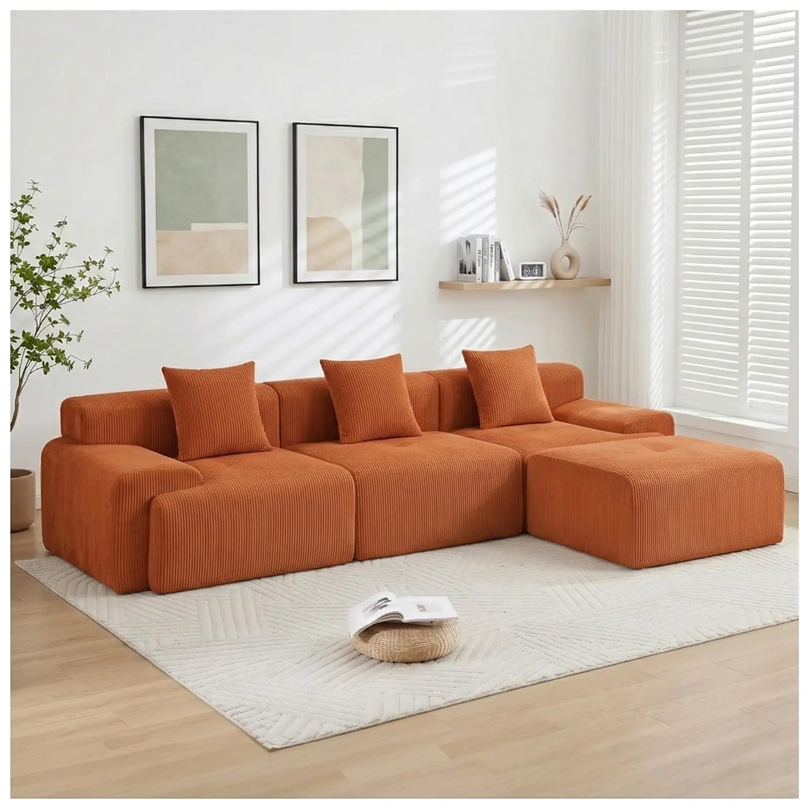 118.1" Corduroy Modular Sectional Sofa with Ottoman