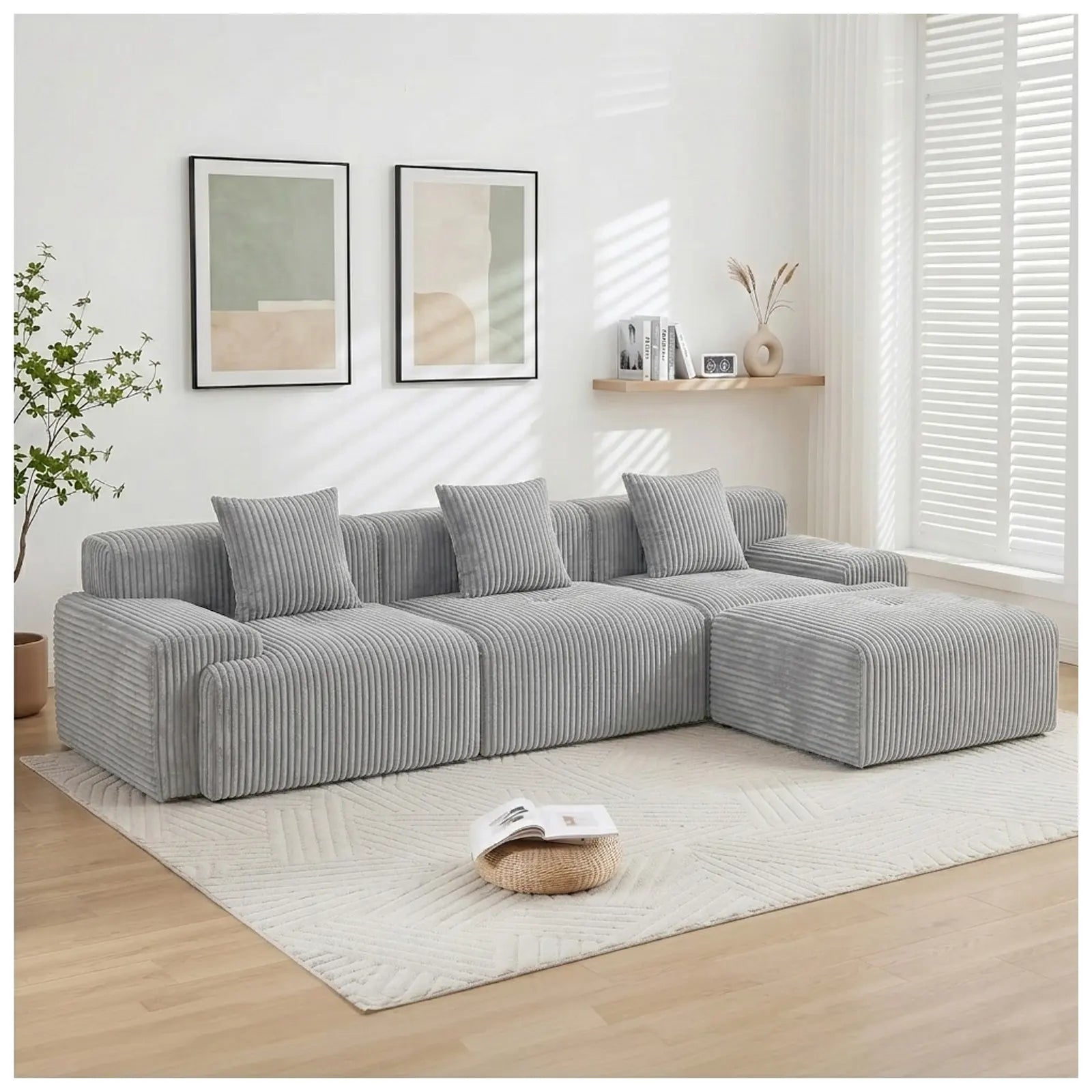118.1" Corduroy Modular Sectional Sofa with Ottoman