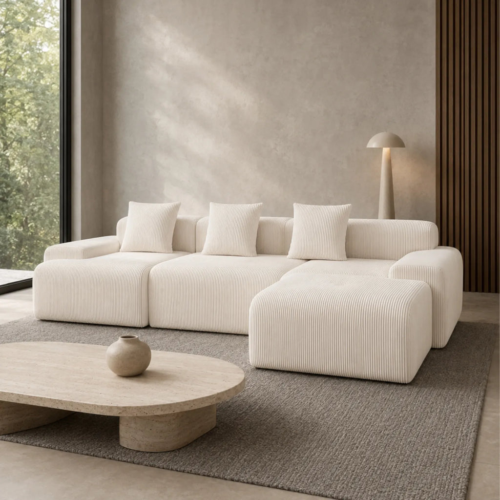 118.1" Corduroy Modular Sectional Sofa with Ottoman