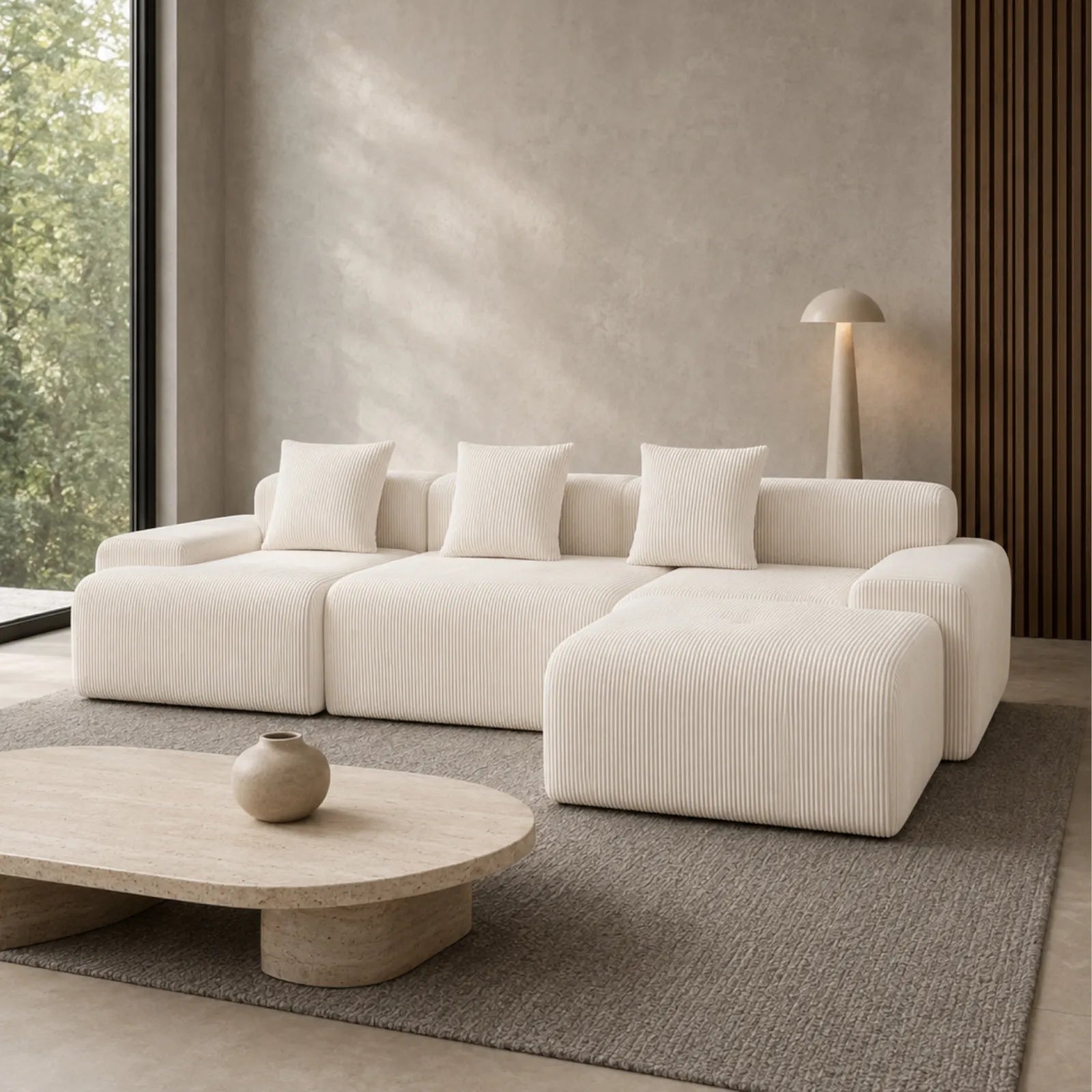 118.1" Corduroy Modular Sectional Sofa with Ottoman