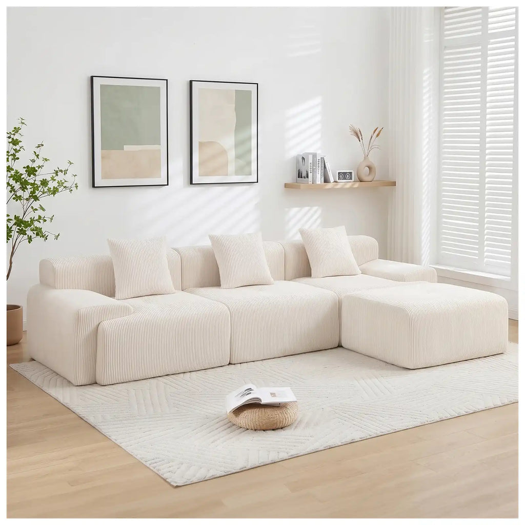 118.1" Corduroy Modular Sectional Sofa with Ottoman