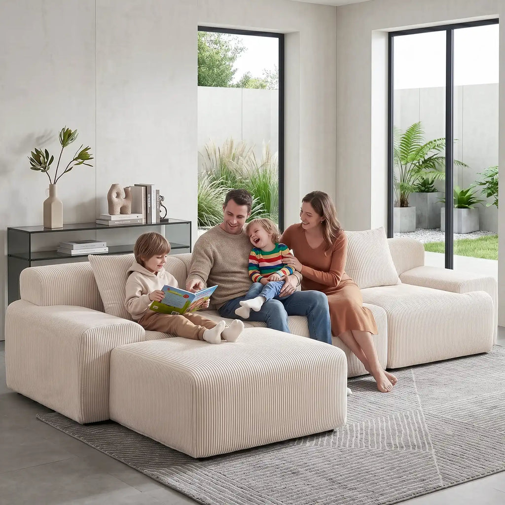 118.1" Corduroy Modular Sectional Sofa with Ottoman
