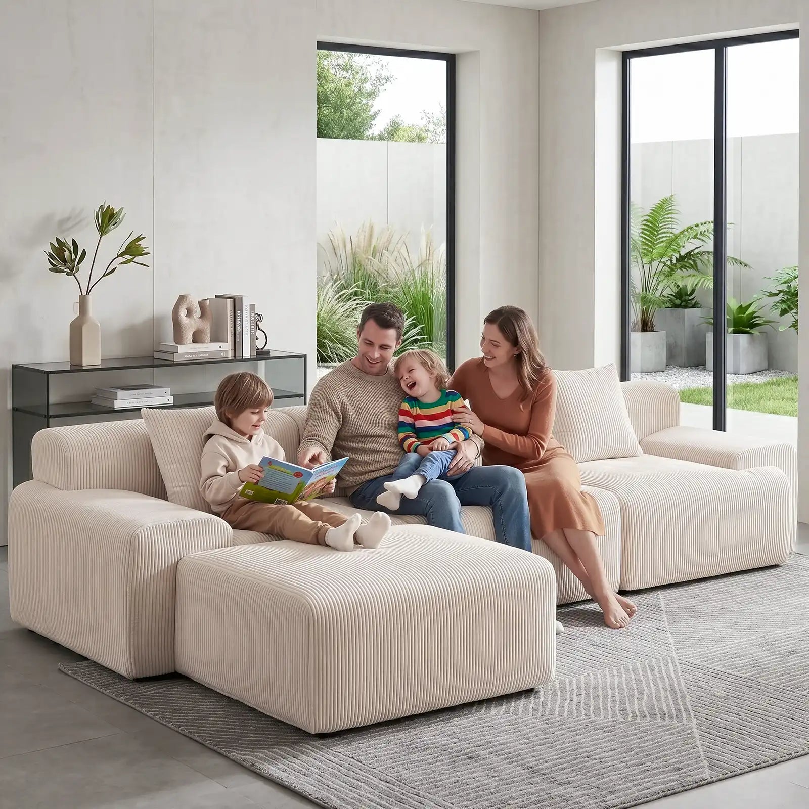 118.1" Corduroy Modular Sectional Sofa with Ottoman