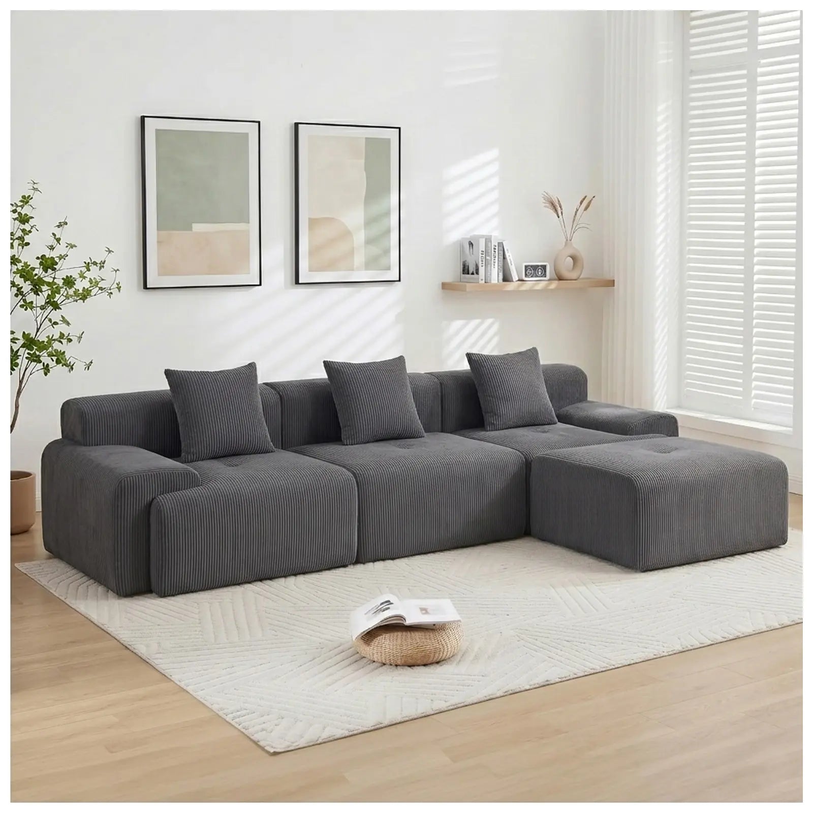 118.1" Corduroy Modular Sectional Sofa with Ottoman