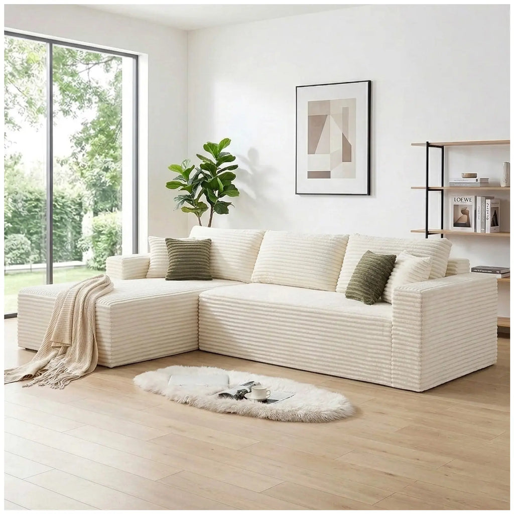108-Inch Corduroy Boneless L-Shaped Sectional Sofa with Oversized Chaise