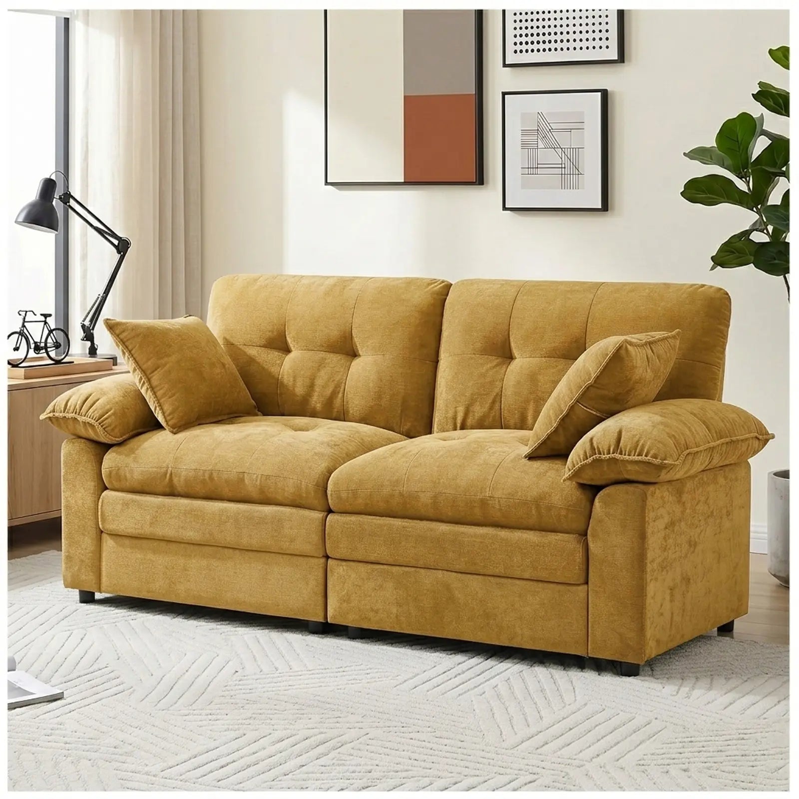 84" Chenille Modular Loveseat Sofa with Deep Seats and Throw Pillows