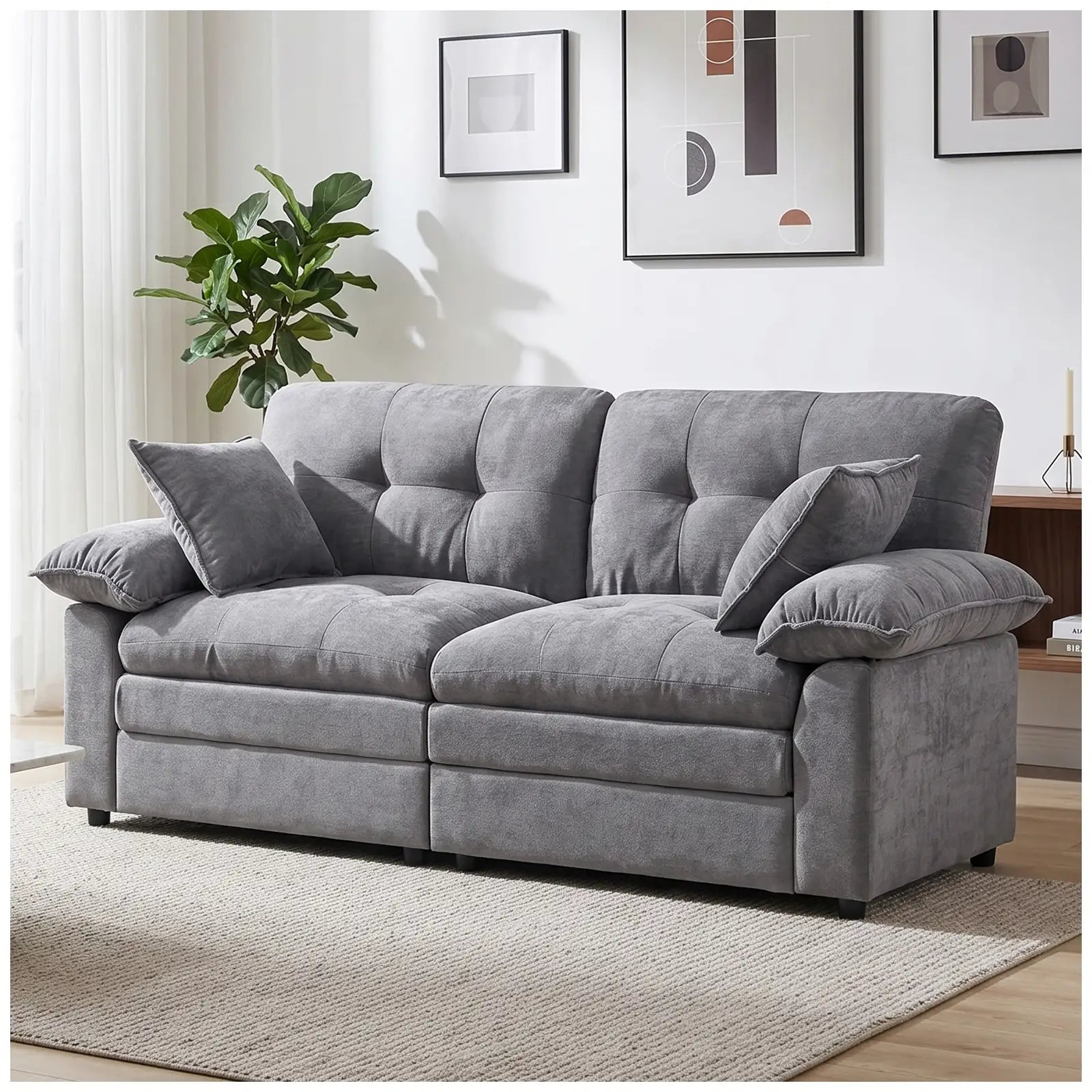 84" Chenille Modular Loveseat Sofa with Deep Seats and Throw Pillows