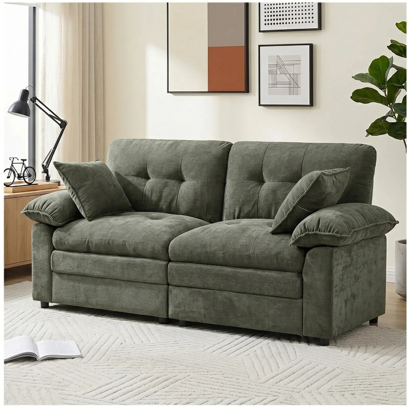 84" Chenille Modular Loveseat Sofa with Deep Seats and Throw Pillows