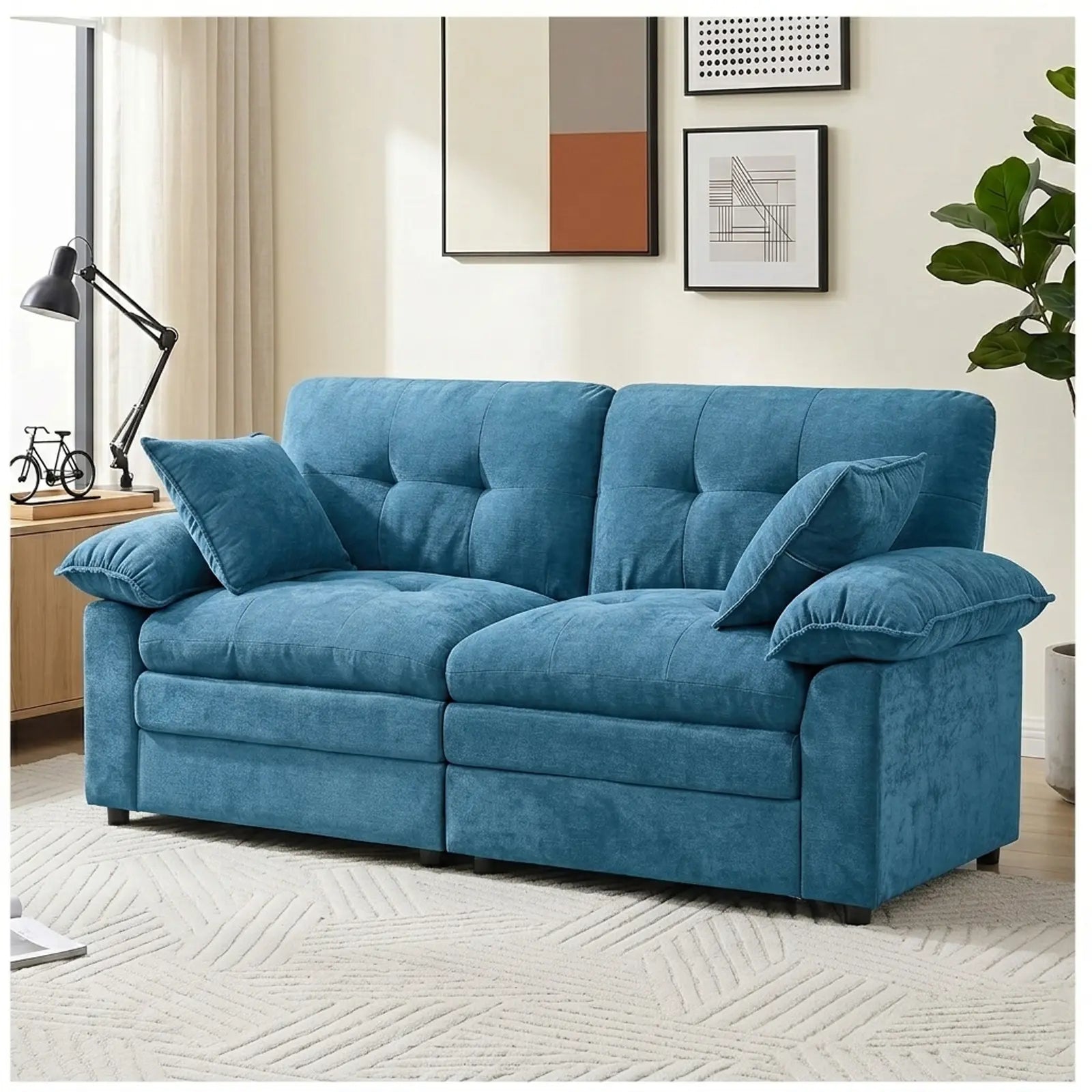 84" Chenille Modular Loveseat Sofa with Deep Seats and Throw Pillows