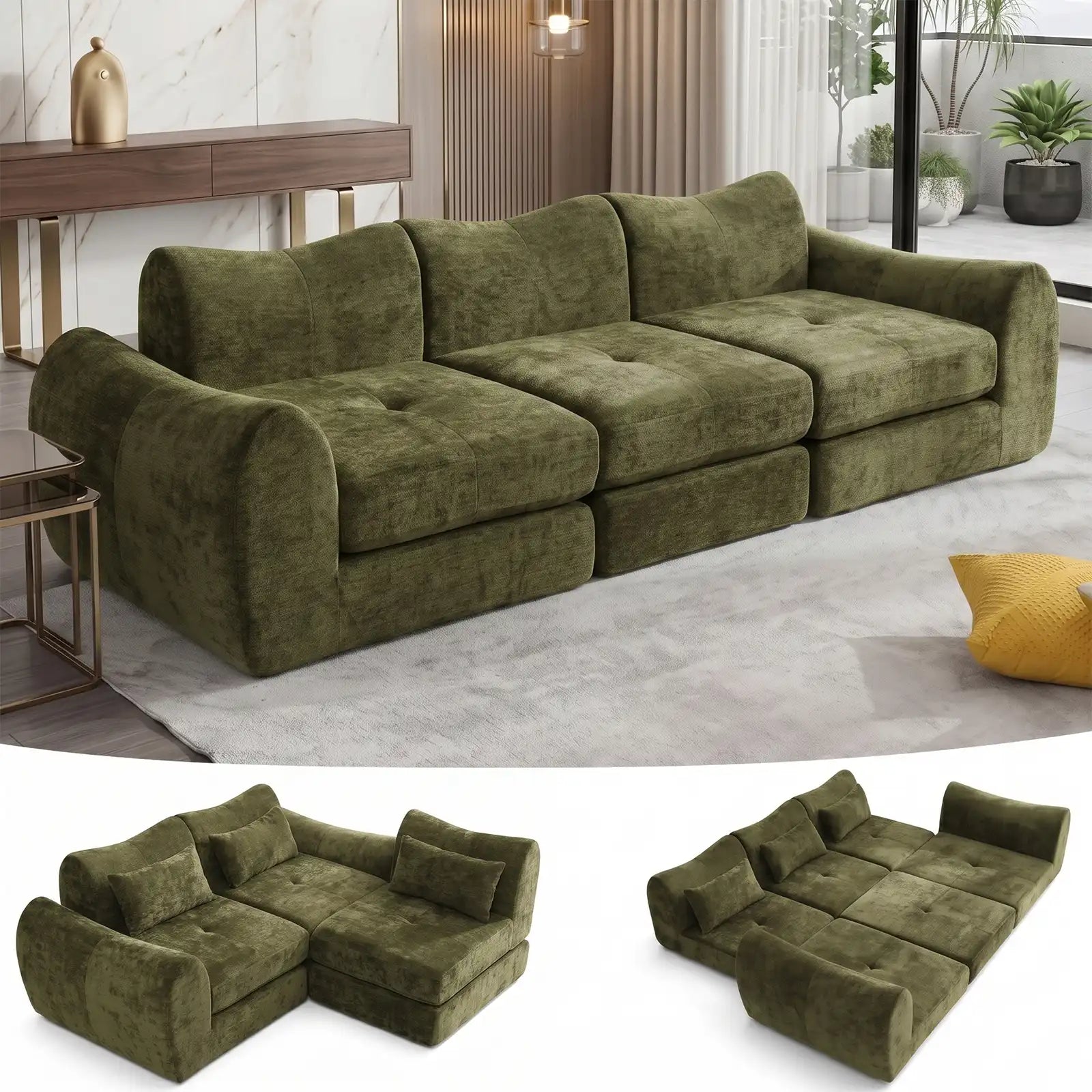 102-Inch Modular Boneless Cloud Sectional Sofa Bed with Deep Seating