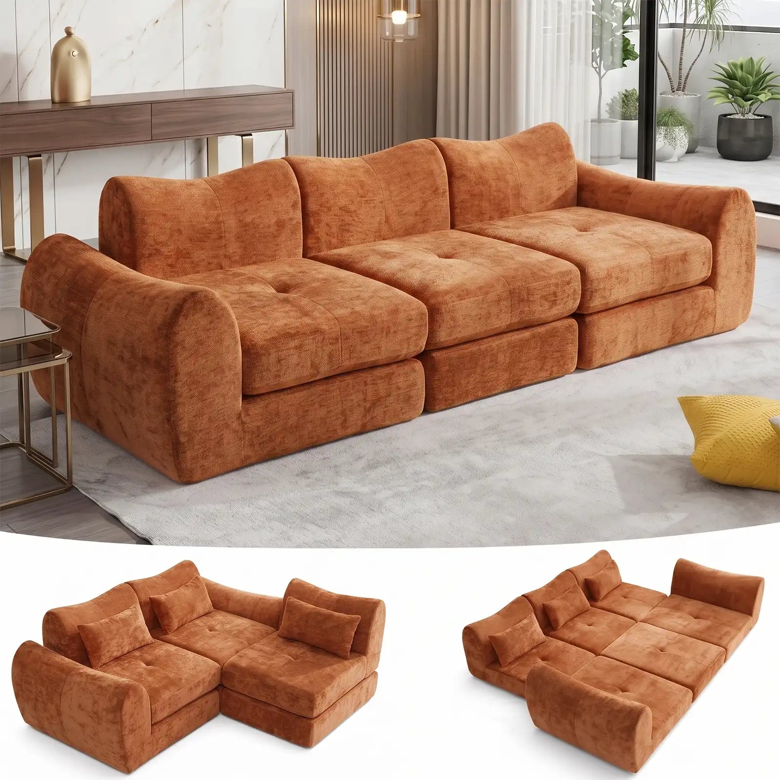 102-Inch Modular Boneless Cloud Sectional Sofa Bed with Deep Seating