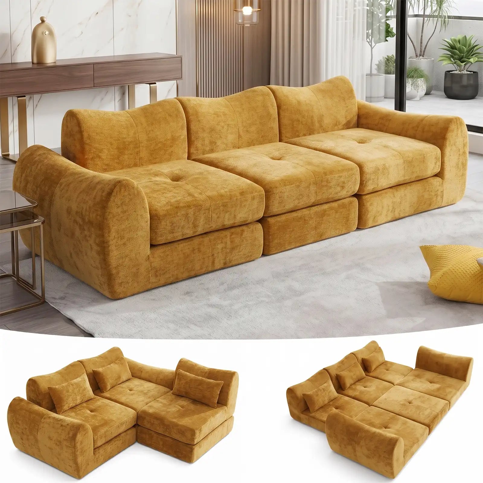 102-Inch Modular Boneless Cloud Sectional Sofa Bed with Deep Seating