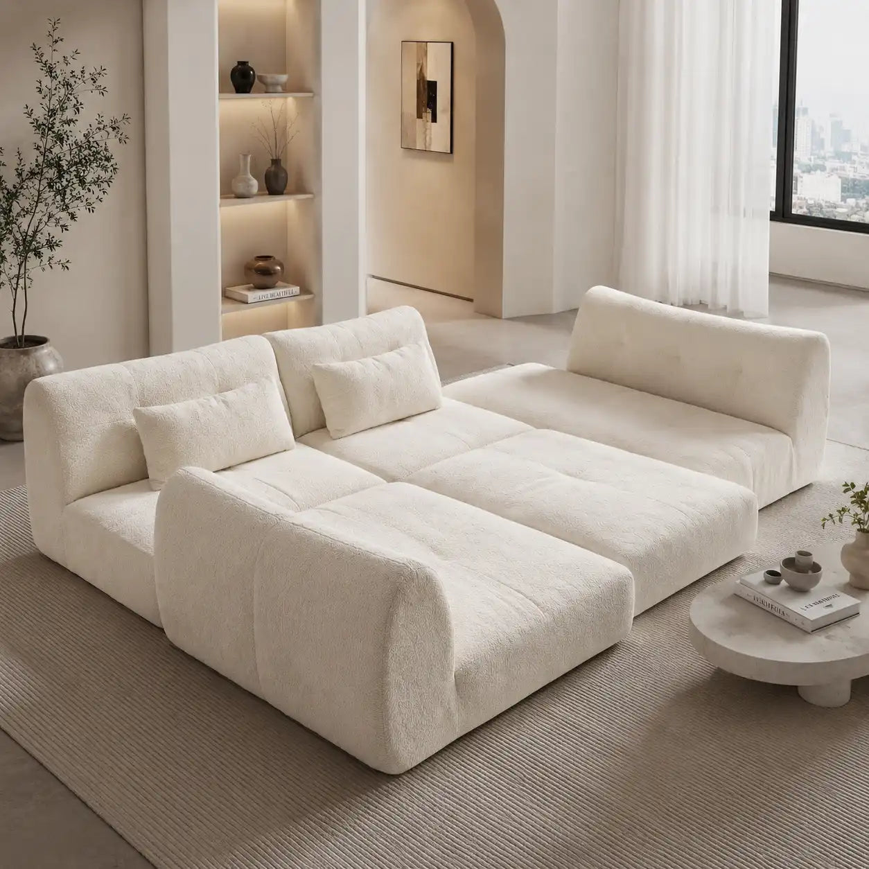 102-Inch Modular Boneless Cloud Sectional Sofa Bed with Deep Seating
