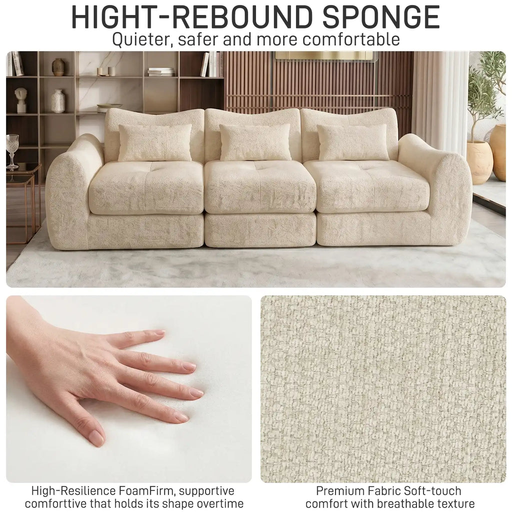 102-Inch Modular Boneless Cloud Sectional Sofa Bed with Deep Seating
