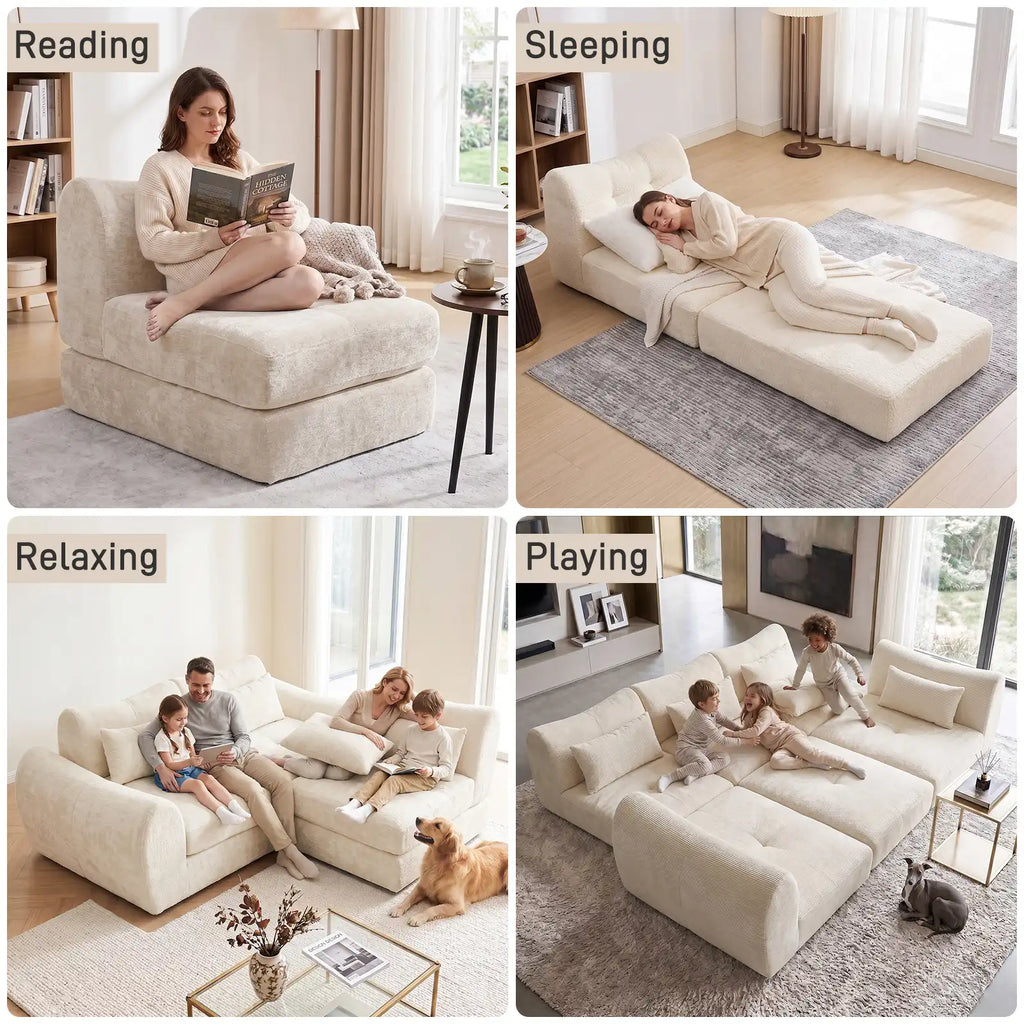 102-Inch Modular Boneless Cloud Sectional Sofa Bed with Deep Seating