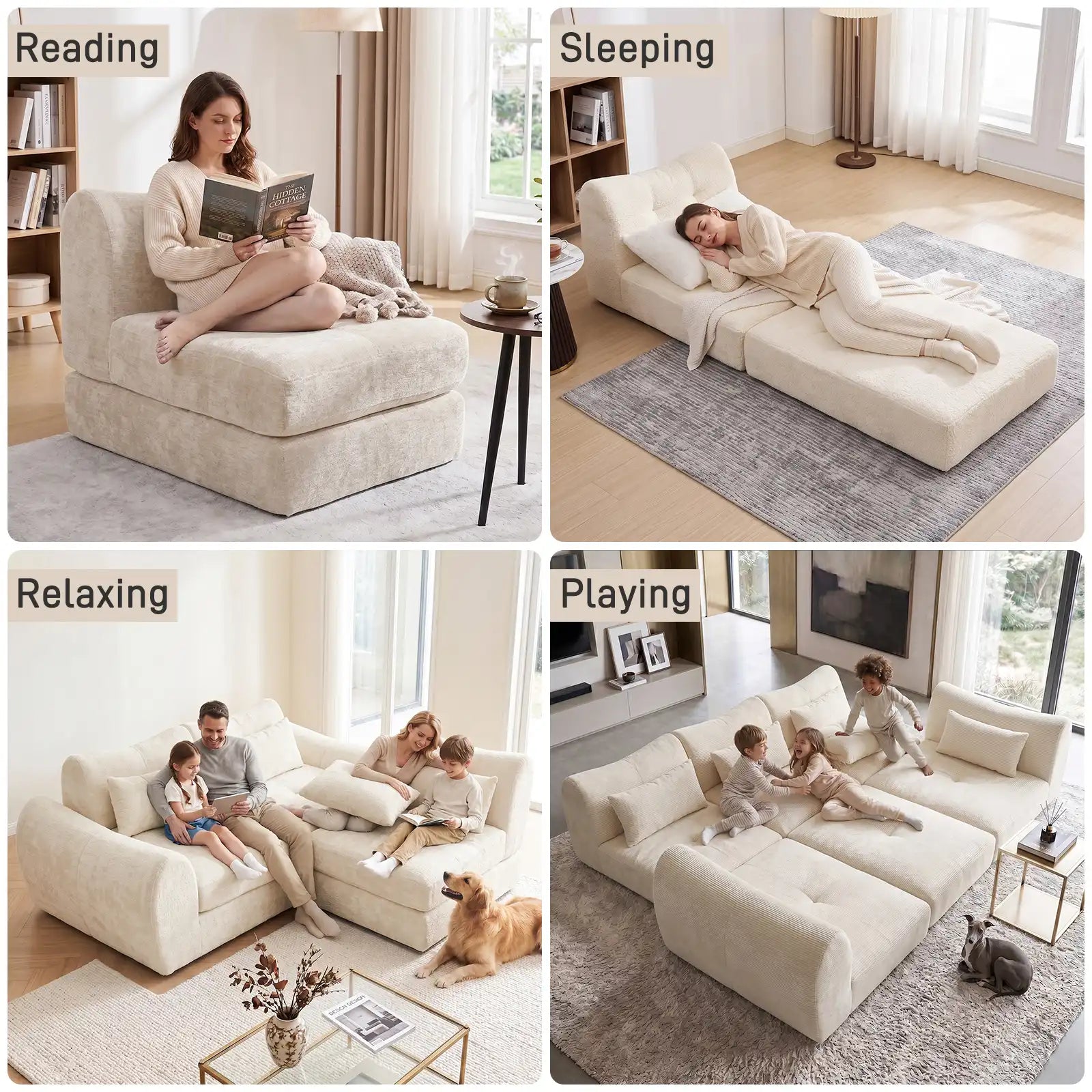 102-Inch Modular Boneless Cloud Sectional Sofa Bed with Deep Seating