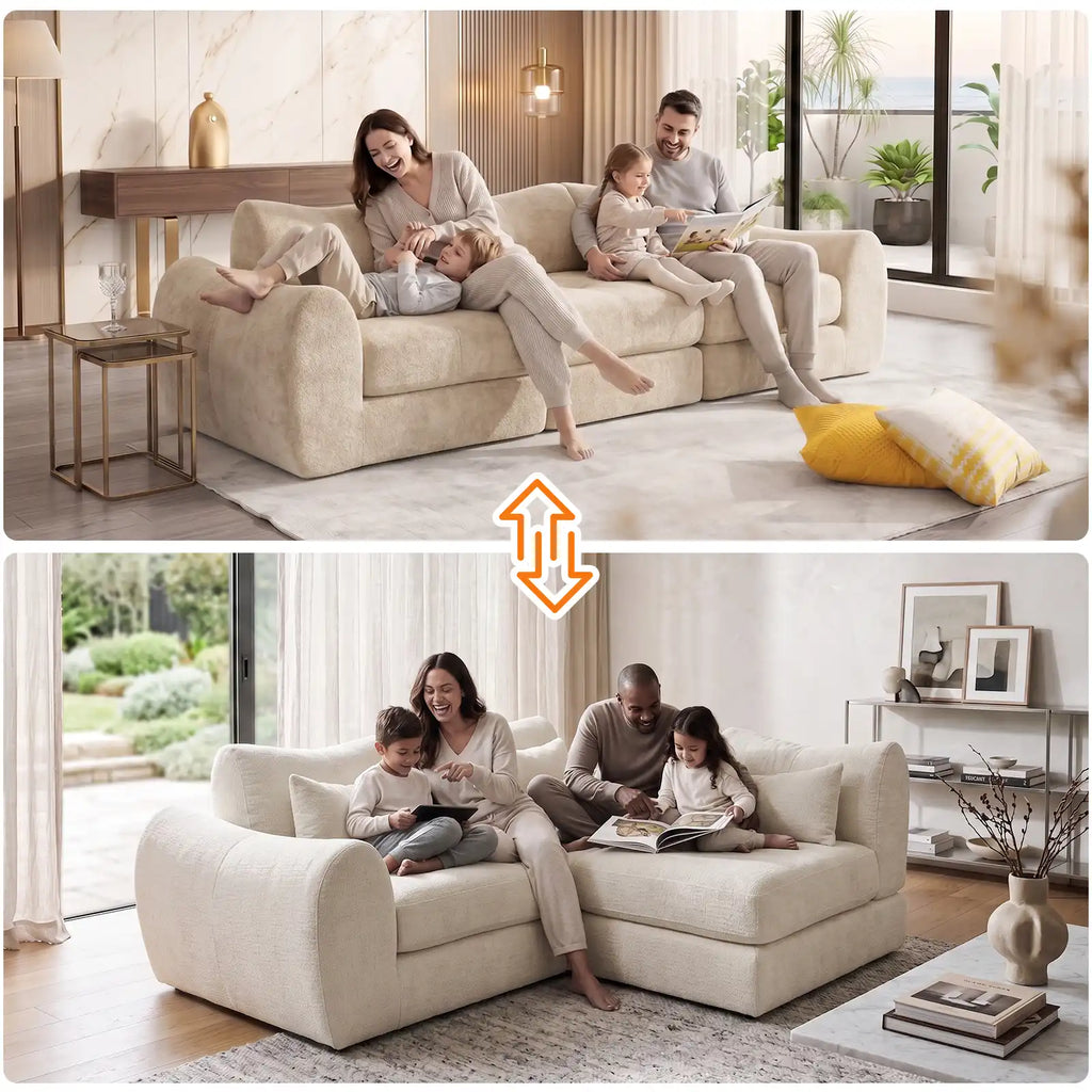 102-Inch Modular Boneless Cloud Sectional Sofa Bed with Deep Seating