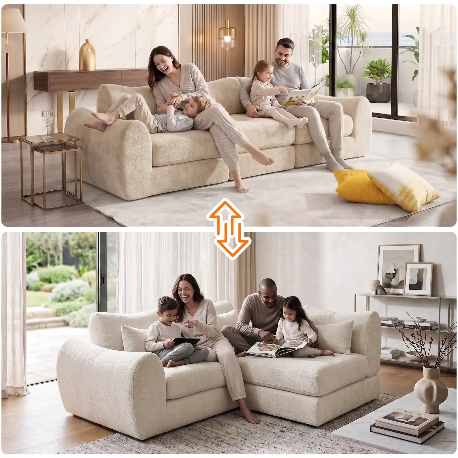 102-Inch Modular Boneless Cloud Sectional Sofa Bed with Deep Seating