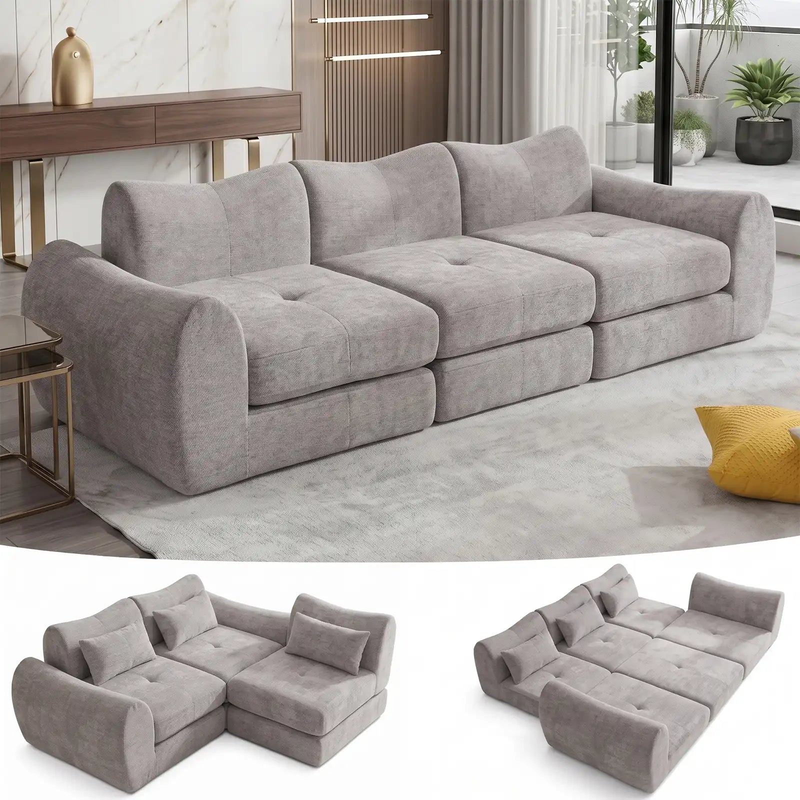 102-Inch Modular Boneless Cloud Sectional Sofa Bed with Deep Seating