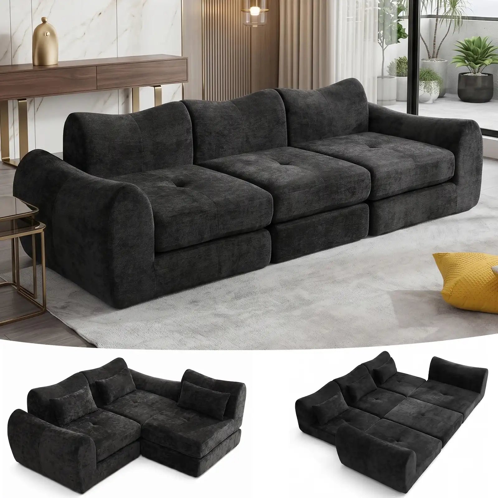 102-Inch Modular Boneless Cloud Sectional Sofa Bed with Deep Seating