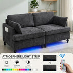 69-Inch Chenille Deep-Seat Loveseat with USB Charging Ports and LED Lighting