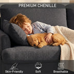 69-Inch Chenille Deep-Seat Loveseat with USB Charging Ports and LED Lighting
