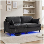 69-Inch Chenille Deep-Seat Loveseat with USB Charging Ports and LED Lighting