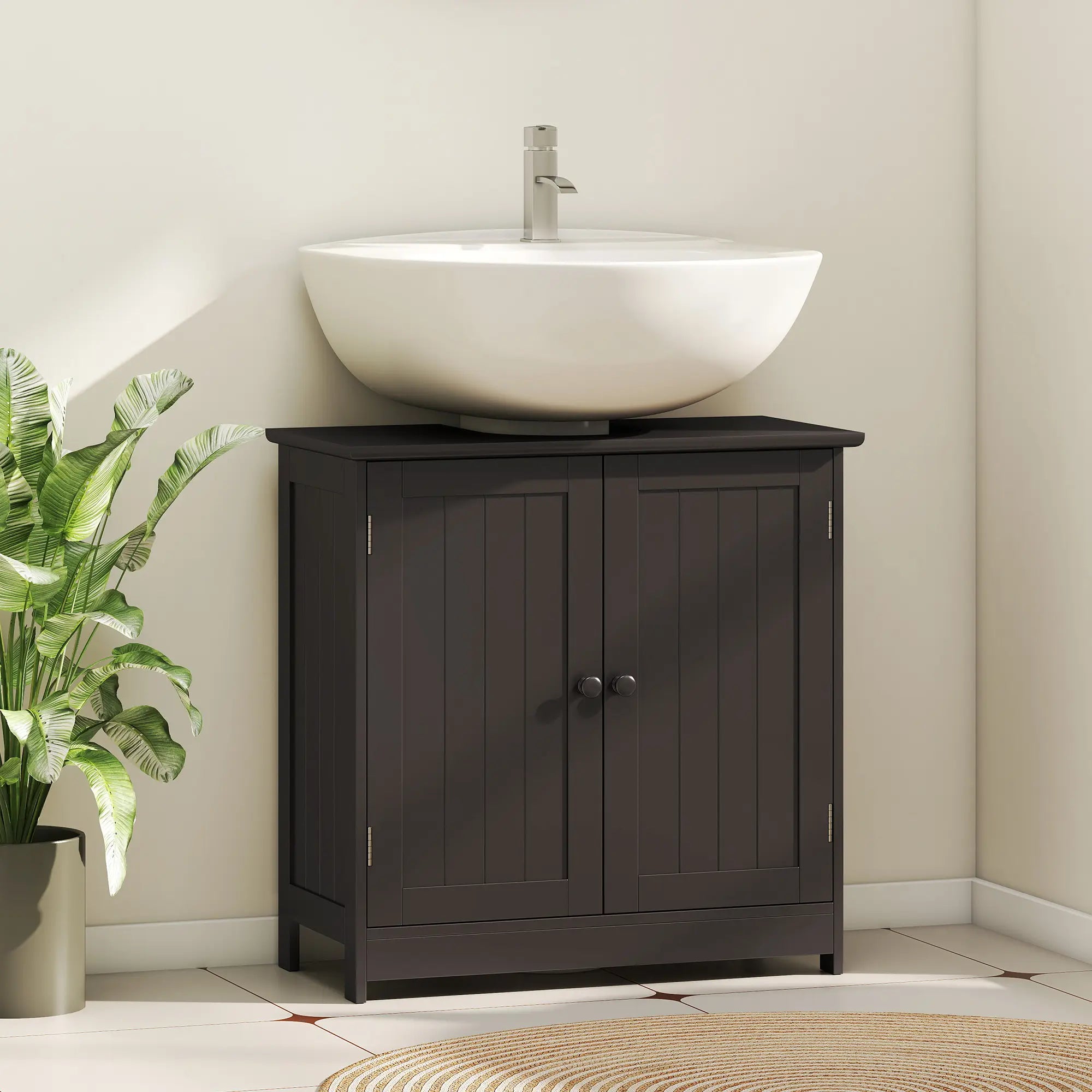 Under-Sink Bathroom Cabinet with Double Doors and Adjustable Shelf