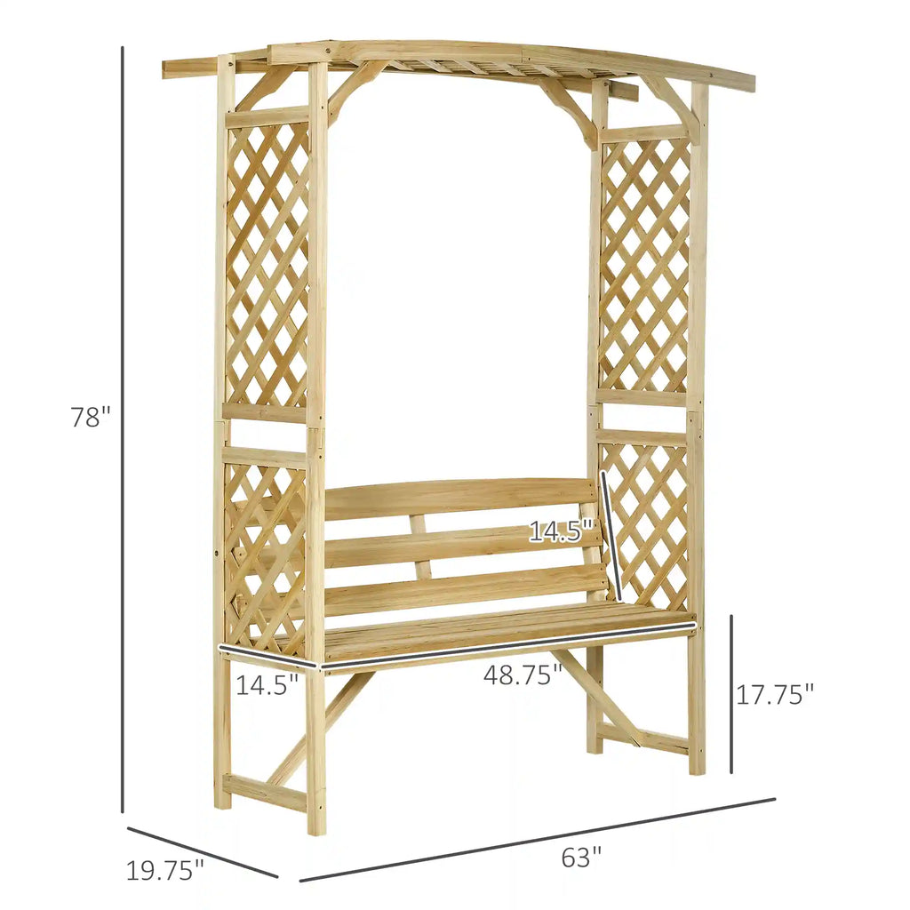 63" Wooden Garden Arbor Bench with Trellises and Pergola for Climbing Plants