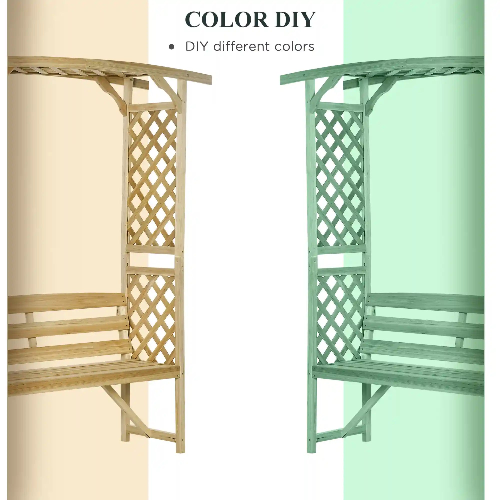 63" Wooden Garden Arbor Bench with Trellises and Pergola for Climbing Plants
