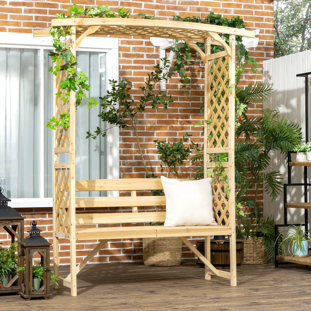 63" Wooden Garden Arbor Bench with Trellises and Pergola for Climbing Plants