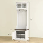 23.1" Narrow Hall Tree with Shoe Storage Bench, Coat Hooks, and Top Shelves