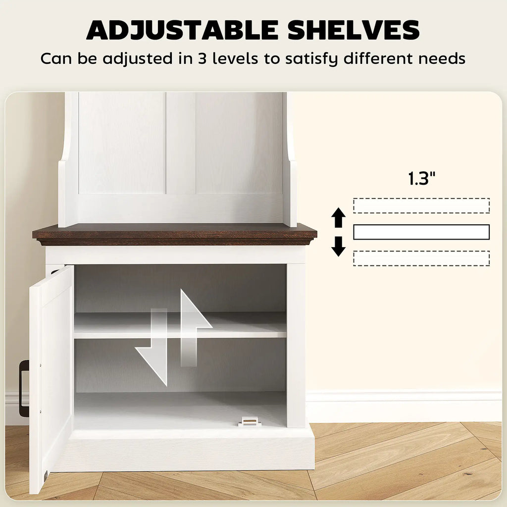 23.1" Narrow Hall Tree with Shoe Storage Bench, Coat Hooks, and Top Shelves