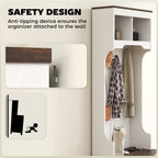 23.1" Narrow Hall Tree with Shoe Storage Bench, Coat Hooks, and Top Shelves