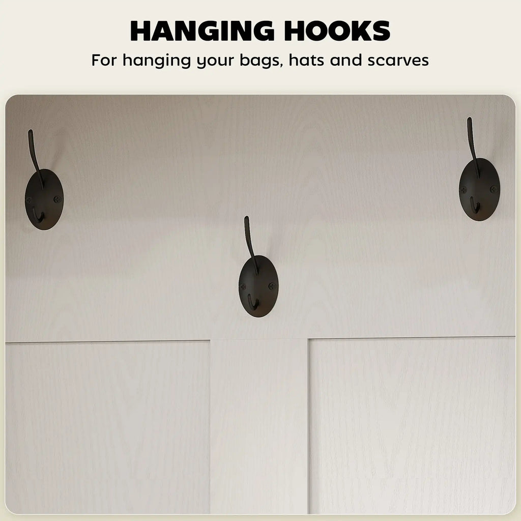 23.1" Narrow Hall Tree with Shoe Storage Bench, Coat Hooks, and Top Shelves