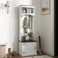 23.1" Narrow Hall Tree with Shoe Storage Bench, Coat Hooks, and Top Shelves