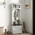 23.1" Narrow Hall Tree with Shoe Storage Bench, Coat Hooks, and Top Shelves