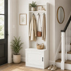 72" Narrow Hall Tree with Shoe Storage Bench, Coat Hooks, and Open Shelves