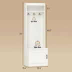 72" Narrow Hall Tree with Shoe Storage Bench, Coat Hooks, and Open Shelves