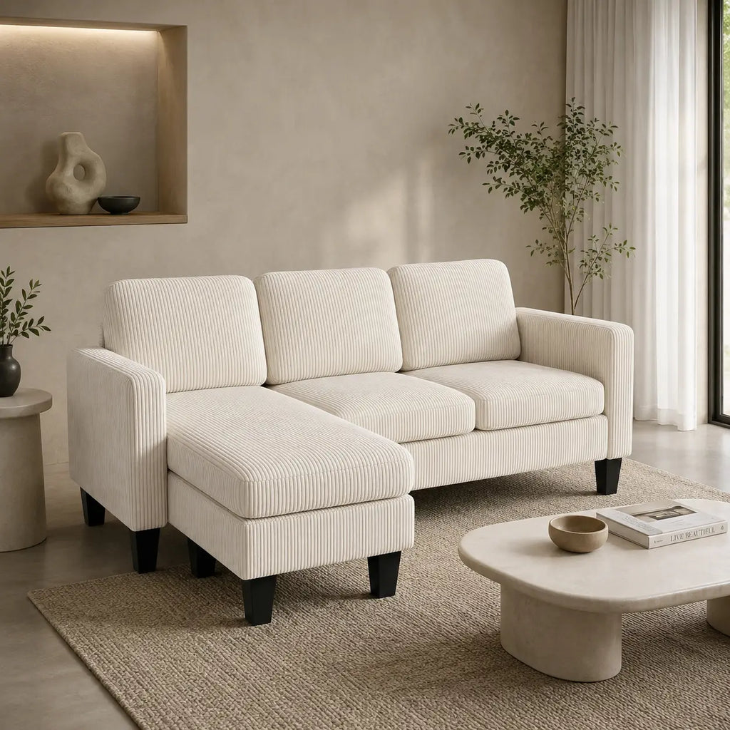 72.8" Reversible L-Shaped Corduroy Sectional Sofa with Movable Ottoman